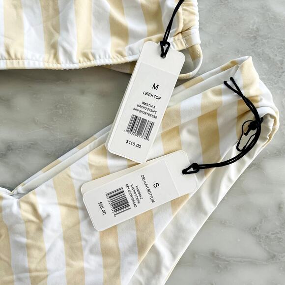 WeWoreWhat Leigh Bikini Top White/Shortbread Macro Stripe Delilah Bottom S/M - Picture 5 of 7